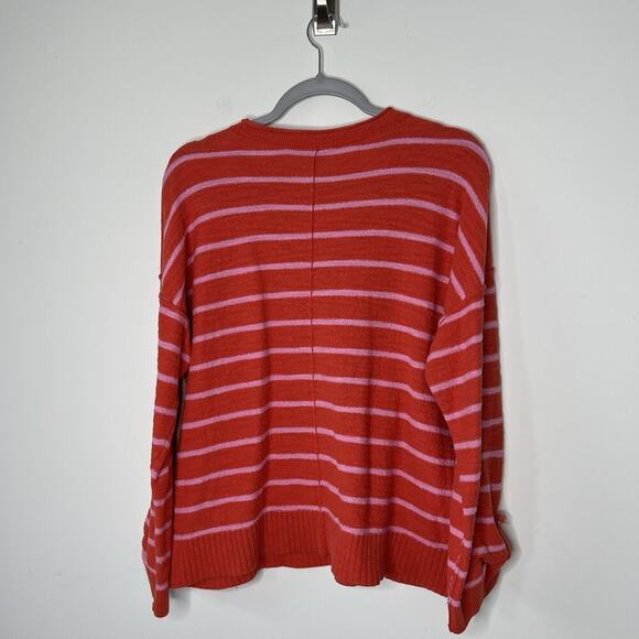 LOFT Sweater Womens XL Pink Striped Button Henley Knit Slouchy Beachy Summer - Picture 15 of 16